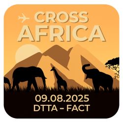 Verliehen für die erfolgreiche Teilnahme am Cross Africa-Event am 09.08.2025 mit dem Flug von Tunis-Carthage International Airport (DTTA) nach Cape Town International Airport (FACT). Ein besonderes Langstrecken-Highlight quer über den afrikanischen Kontinent.